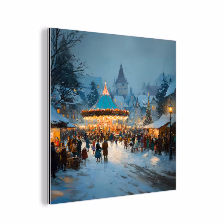 Winterkermis - Dorp - Kleurrijk aluminium wit klein -3d