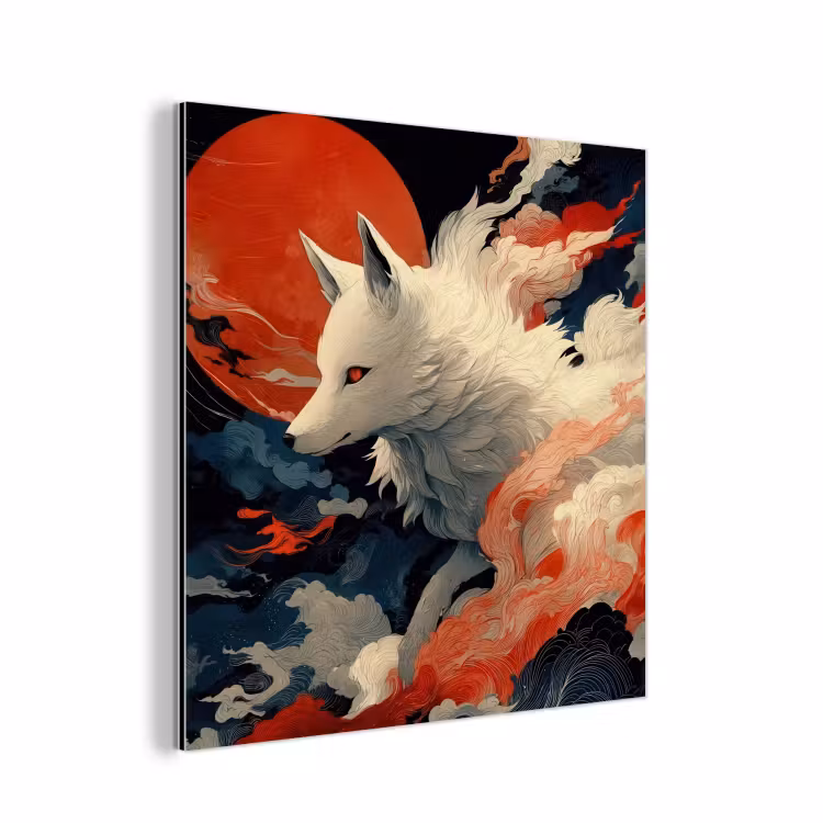 Witte vos - wolken - maan aluminium wit klein -3d