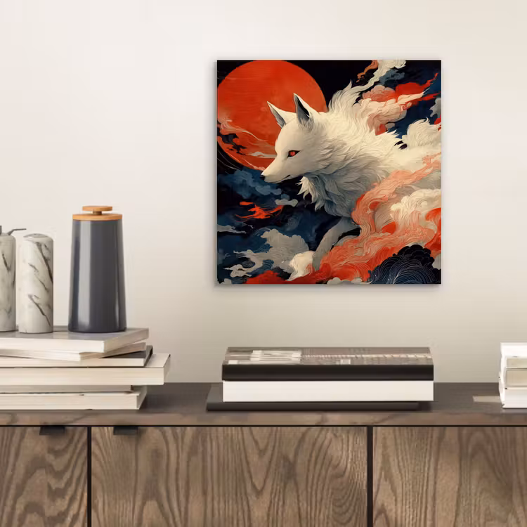 Witte vos - wolken - maan aluminium wit klein -sfeer1