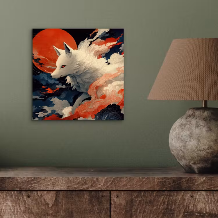 Witte vos - wolken - maan aluminium wit klein -sfeer2