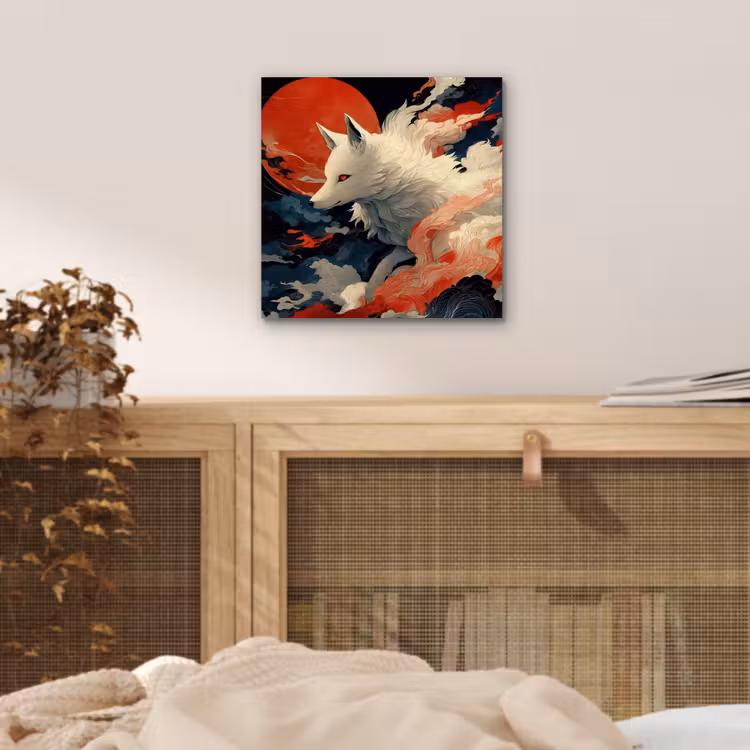 Witte vos - wolken - maan aluminium wit klein -sfeer3