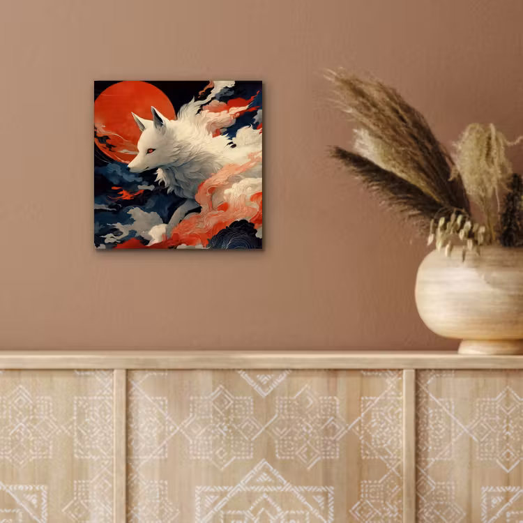 Witte vos - wolken - maan aluminium wit klein -sfeer4