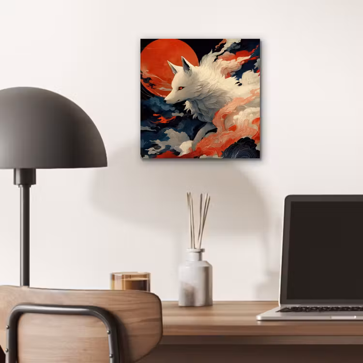 Witte vos - wolken - maan aluminium wit klein -sfeer5