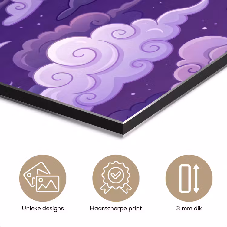 Wolken - Nacht - Natuur - Abstract - Paars aluminium wit klein -closeup_NL