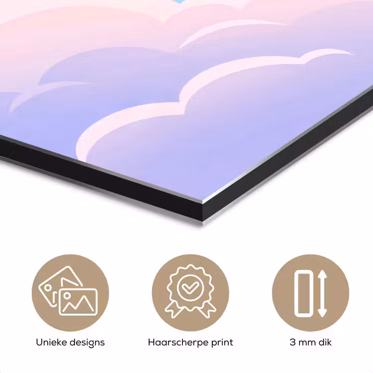Wolken - Roze - Blauw - Natuur - Modern aluminium wit klein -closeup_NL