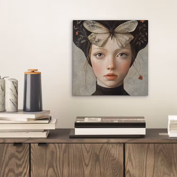 Woman - Butterfly - Art - Classic - Muted aluminium wit klein -sfeer1