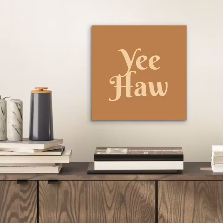 Yee haw - Bruin - Minimalistisch aluminium wit klein -sfeer1