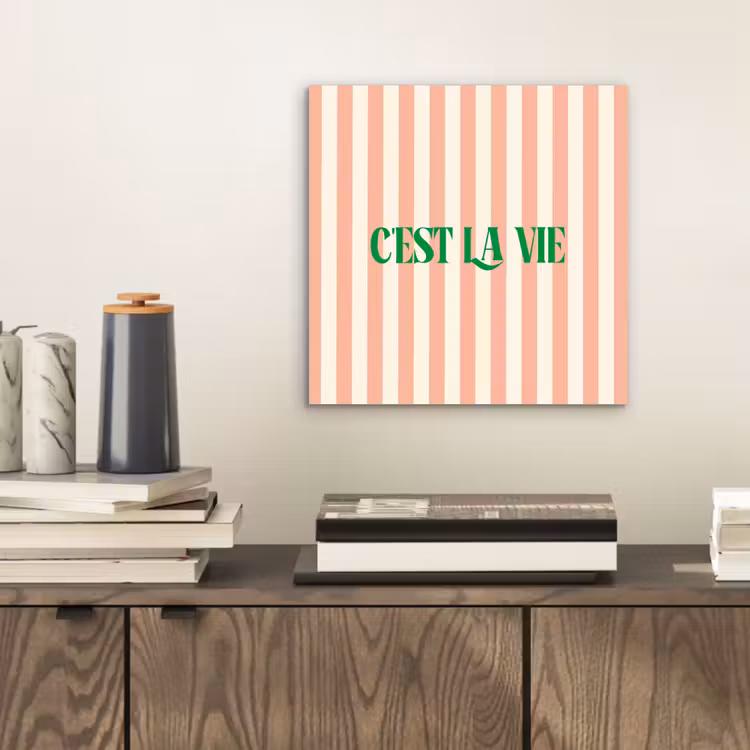 Zachtroze - Groen - Strepen - C'est La Vie aluminium wit klein -sfeer1