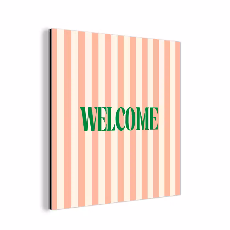 Zachtroze - Groen - Strepen - Welcome aluminium wit klein -3d