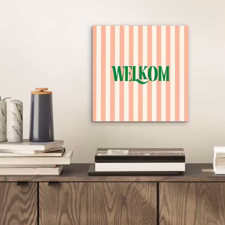 Zachtroze - Groen - Strepen - Welkom aluminium wit klein -sfeer1