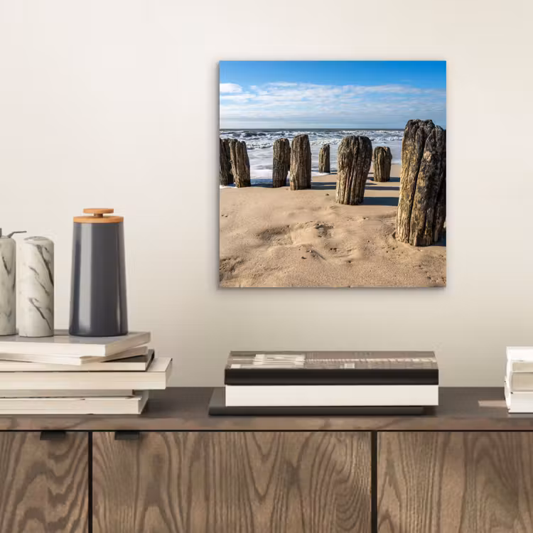 Zand - Strand - Paal - Water - Zomer aluminium wit klein -sfeer1