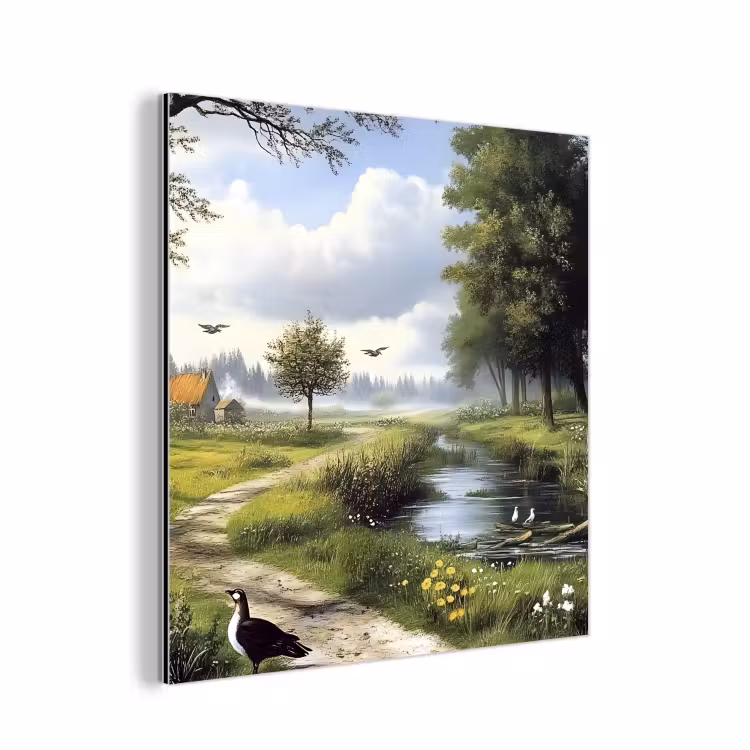 Zandpad - Groen landschap - Water aluminium wit klein -3d