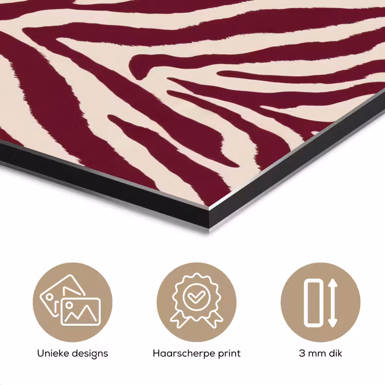 Zebra - Motief - Bordeaux - Rood aluminium wit klein 46 -closeup_NL