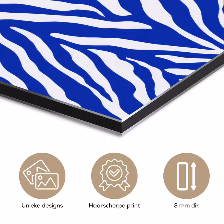 Zebra - Patroon - Kobalt - Blauw aluminium wit klein 46 -closeup_NL