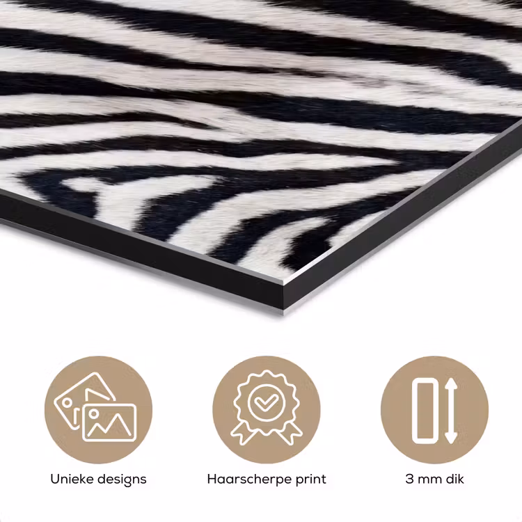 Zebra - Vacht - Klassiek - Zwart - Wit aluminium wit klein -closeup_NL