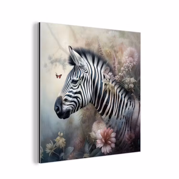 Zebra - Wilde dieren - Vlinder - Bloemen aluminium wit klein -3d
