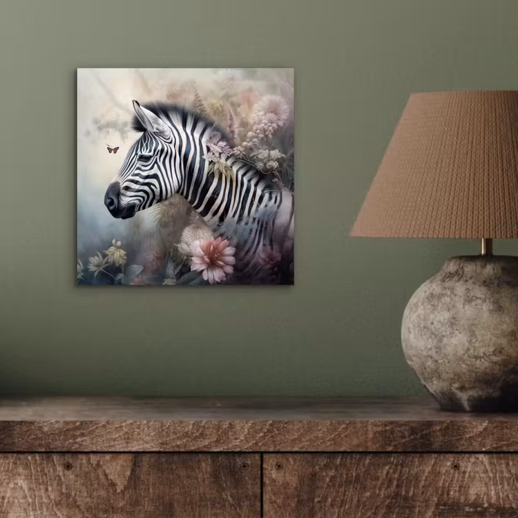 Zebra - Wilde dieren - Vlinder - Bloemen aluminium wit klein -sfeer2
