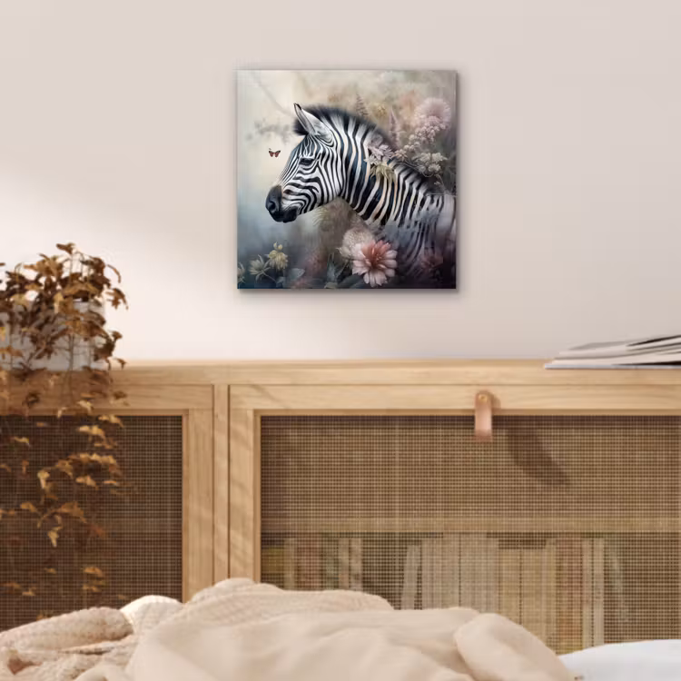 Zebra - Wilde dieren - Vlinder - Bloemen aluminium wit klein -sfeer3