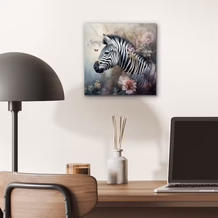 Zebra - Wilde dieren - Vlinder - Bloemen aluminium wit klein -sfeer5