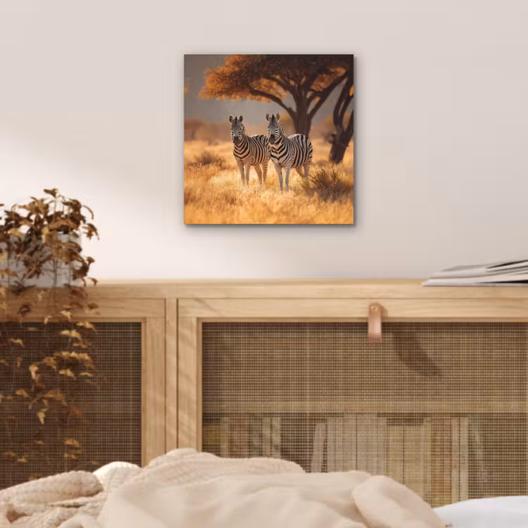 Zebra's - Savannelandschap - Gras aluminium wit klein -sfeer3