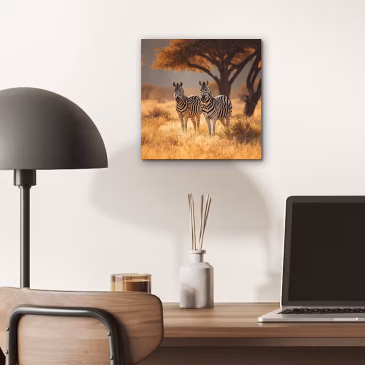 Zebra's - Savannelandschap - Gras aluminium wit klein -sfeer5