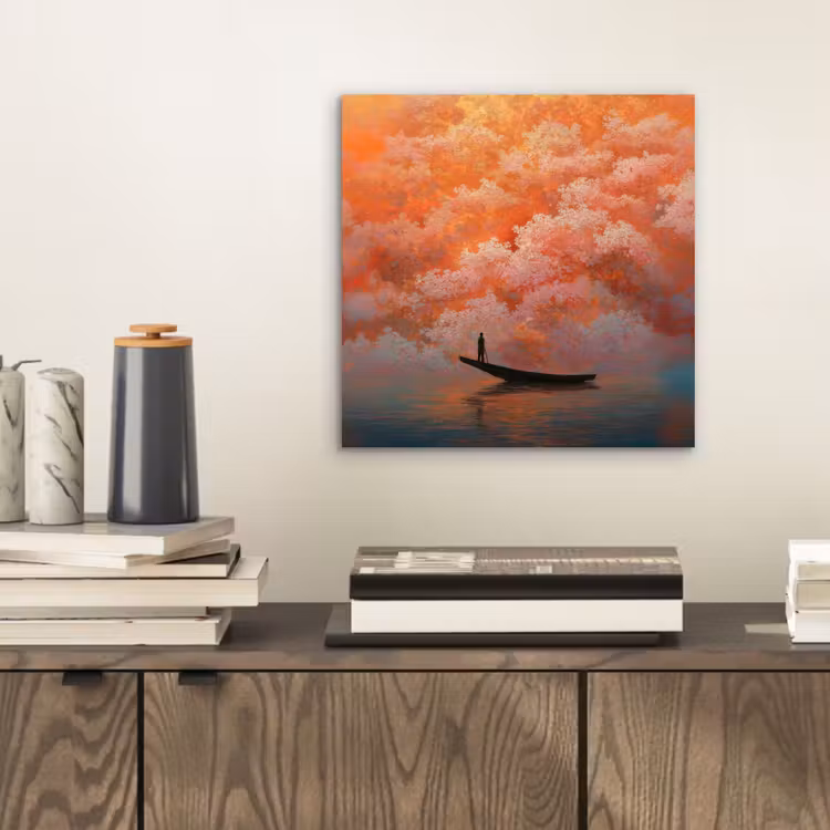 Zee - Boot - Wolken - Oranje aluminium wit klein -sfeer1
