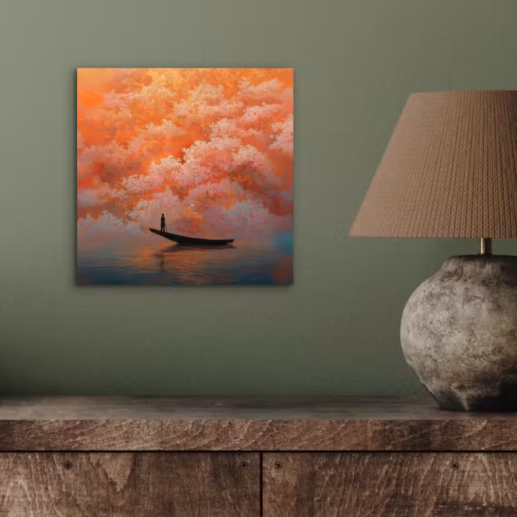 Zee - Boot - Wolken - Oranje aluminium wit klein -sfeer2
