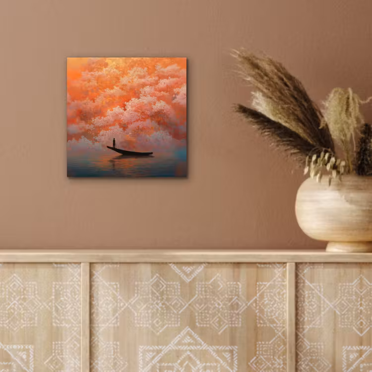 Zee - Boot - Wolken - Oranje aluminium wit klein -sfeer4