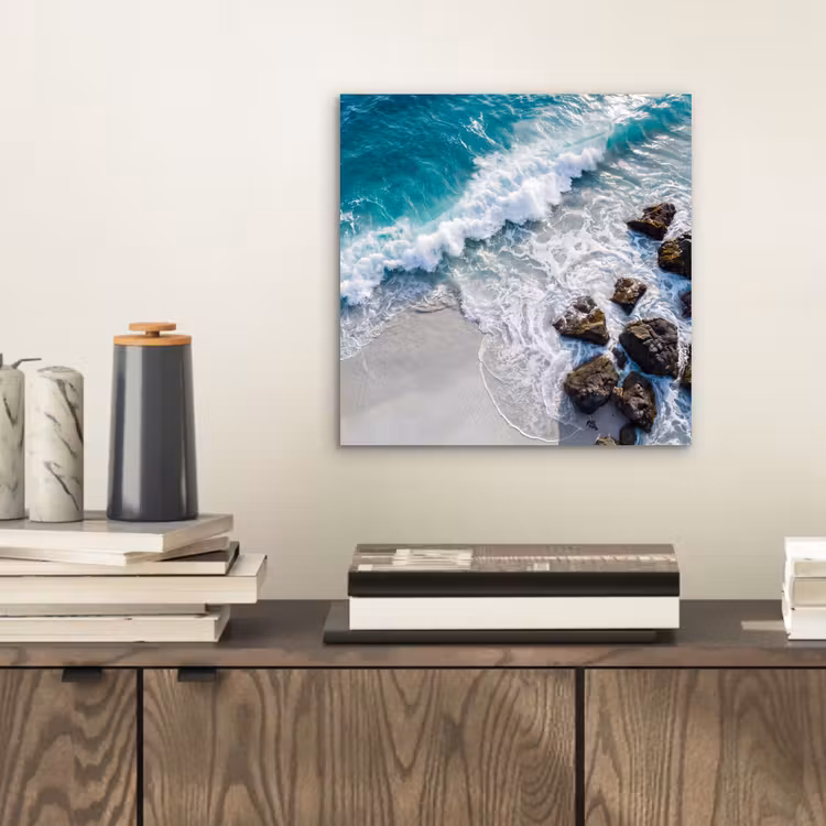 Zee - Golf - Strand - Natuur - Blauw aluminium wit klein -sfeer1