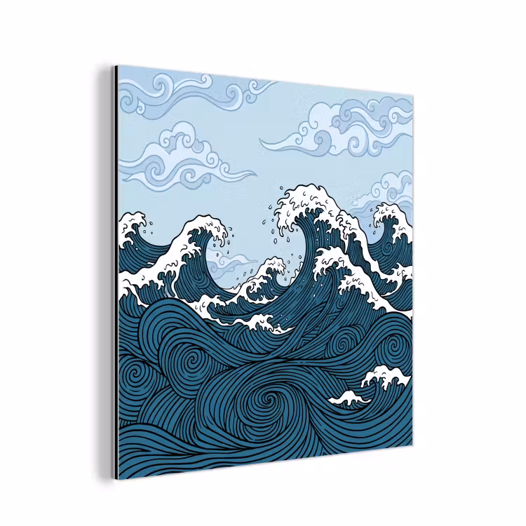 Zee - Golven - Japans - Natuur - Blauw aluminium wit klein -3d