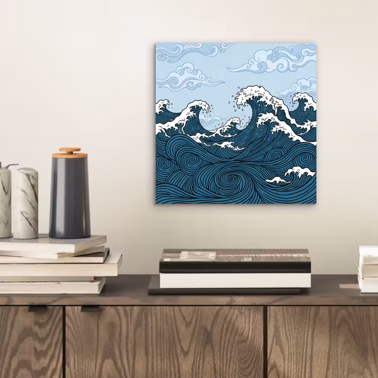 Zee - Golven - Japans - Natuur - Blauw aluminium wit klein -sfeer1