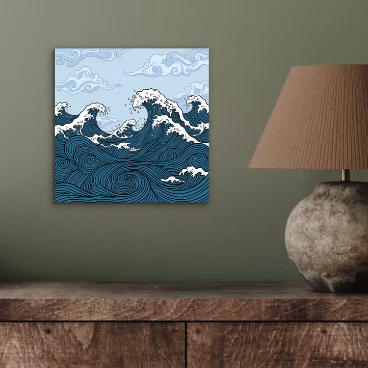 Zee - Golven - Japans - Natuur - Blauw aluminium wit klein -sfeer2