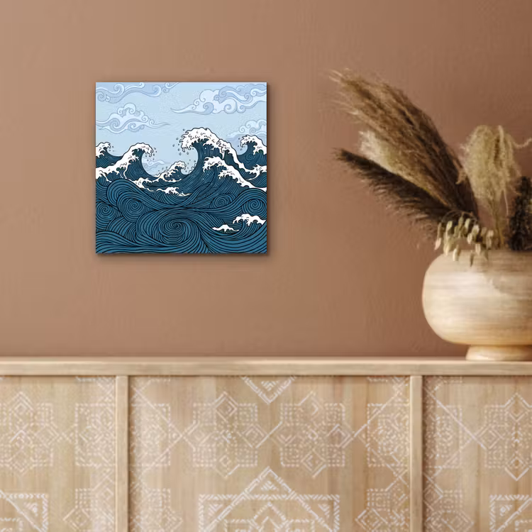 Zee - Golven - Japans - Natuur - Blauw aluminium wit klein -sfeer4