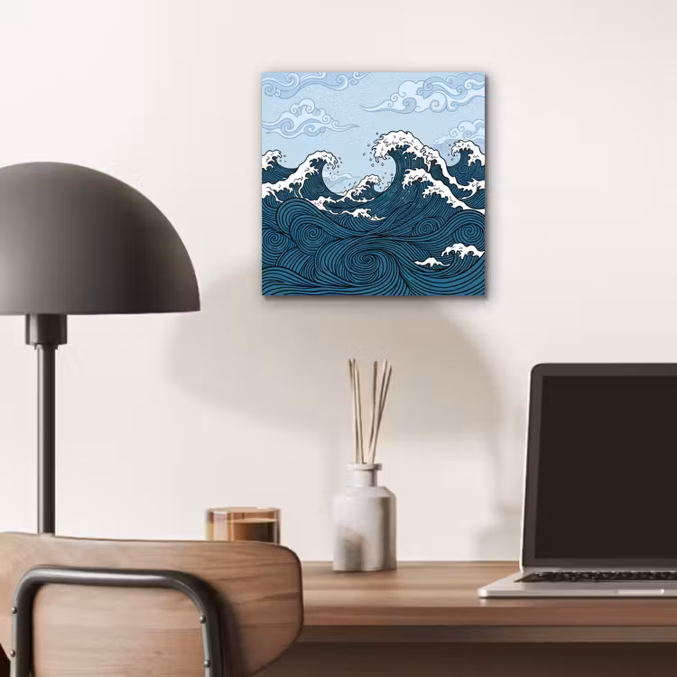 Zee - Golven - Japans - Natuur - Blauw aluminium wit klein -sfeer5
