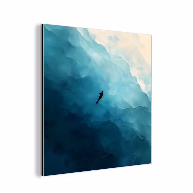 Zee - Silhouet - Abstract - Blauw aluminium wit klein -3d