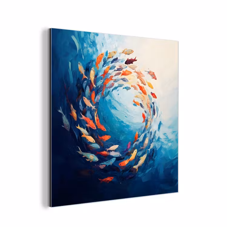 Zee - Vissen - Kleurrijk - Dynamisch aluminium wit klein -3d