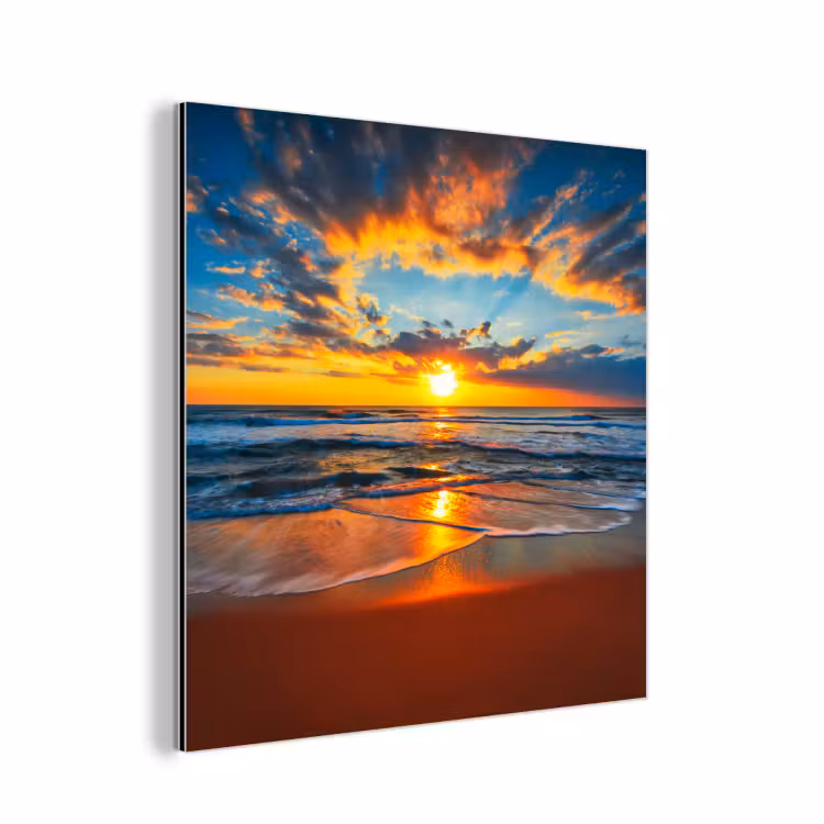 Zee - Zonsondergang - Strand - Wolken - Oranje aluminium wit klein -3d