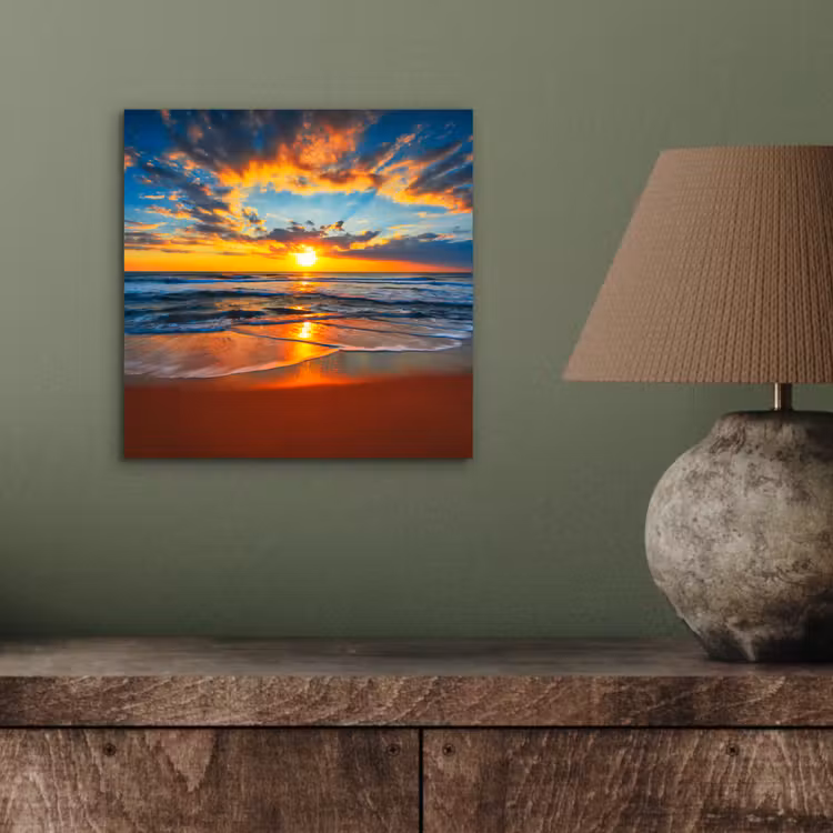 Zee - Zonsondergang - Strand - Wolken - Oranje aluminium wit klein -sfeer2