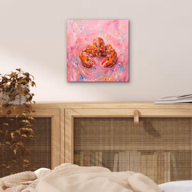 Zeeleven - Kreeft - Spatters - Abstract - Roze aluminium wit klein -sfeer3