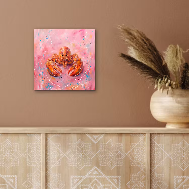 Zeeleven - Kreeft - Spatters - Abstract - Roze aluminium wit klein -sfeer4