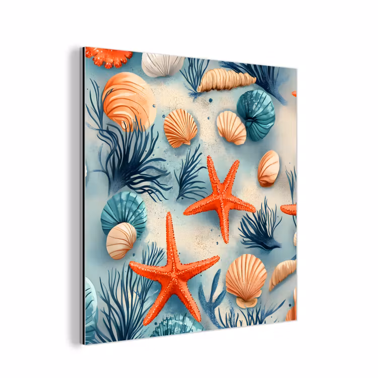 Zeesterren - Schelpen - Illustratie - Zand aluminium wit klein -3d
