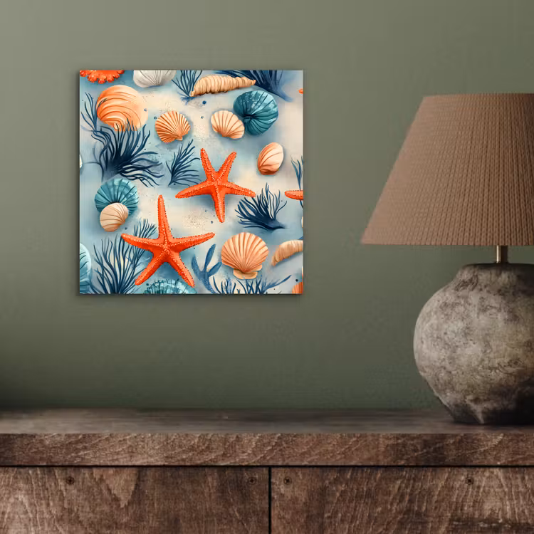 Zeesterren - Schelpen - Illustratie - Zand aluminium wit klein -sfeer2