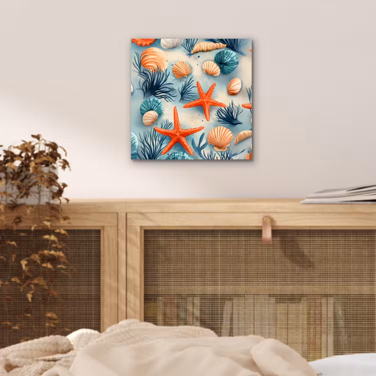 Zeesterren - Schelpen - Illustratie - Zand aluminium wit klein -sfeer3