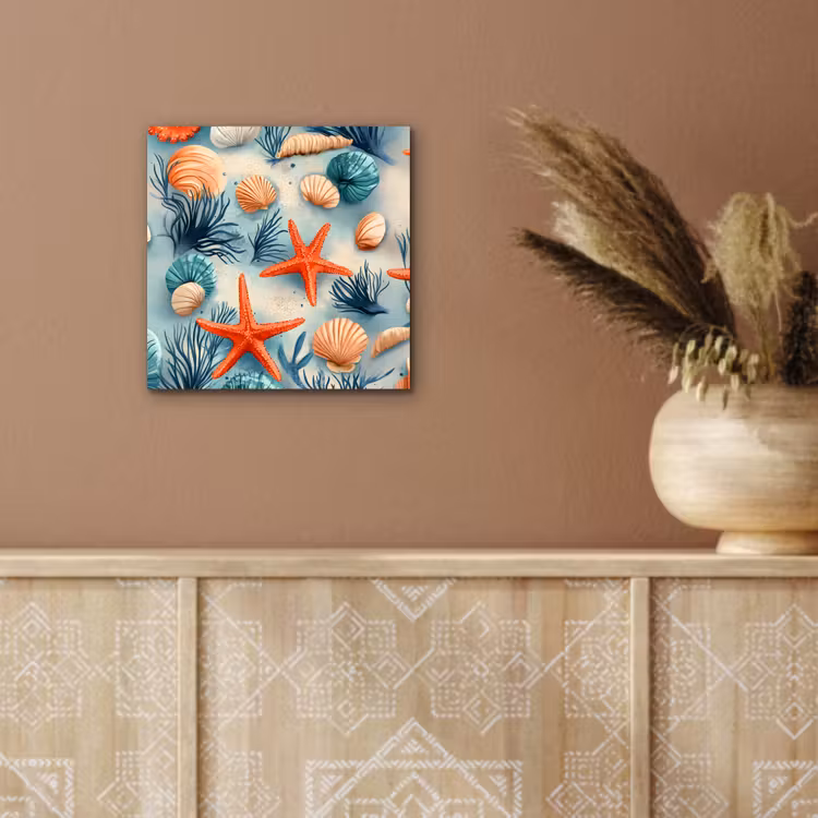 Zeesterren - Schelpen - Illustratie - Zand aluminium wit klein -sfeer4