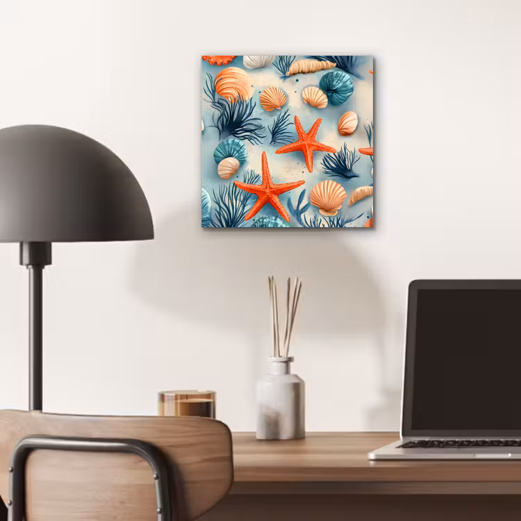 Zeesterren - Schelpen - Illustratie - Zand aluminium wit klein -sfeer5