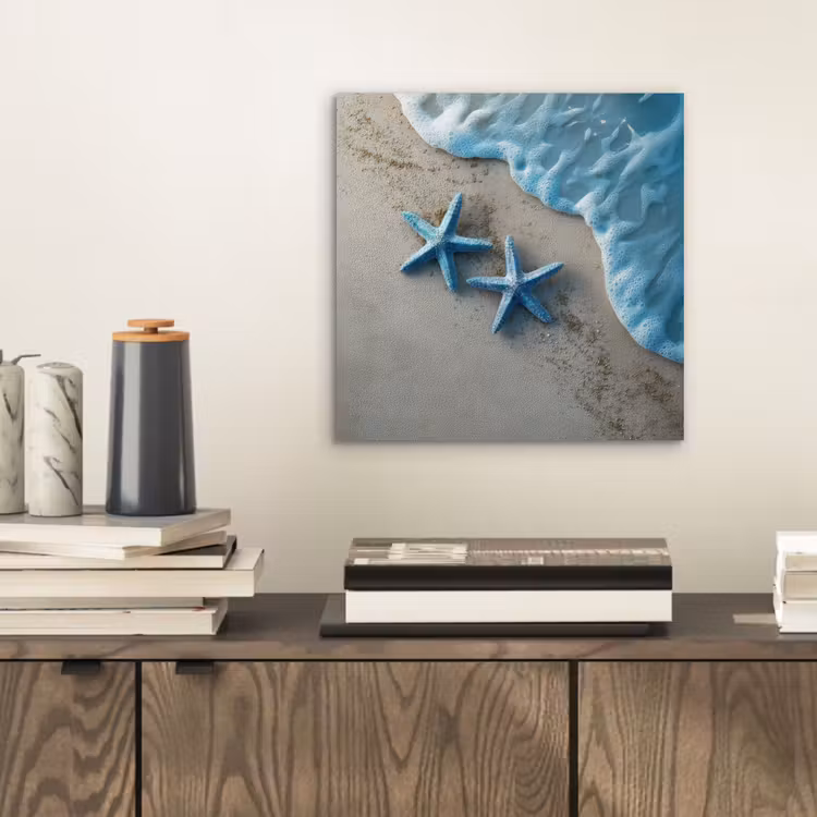 Zeesterren - Zand - Zee - Blauw aluminium wit klein -sfeer1