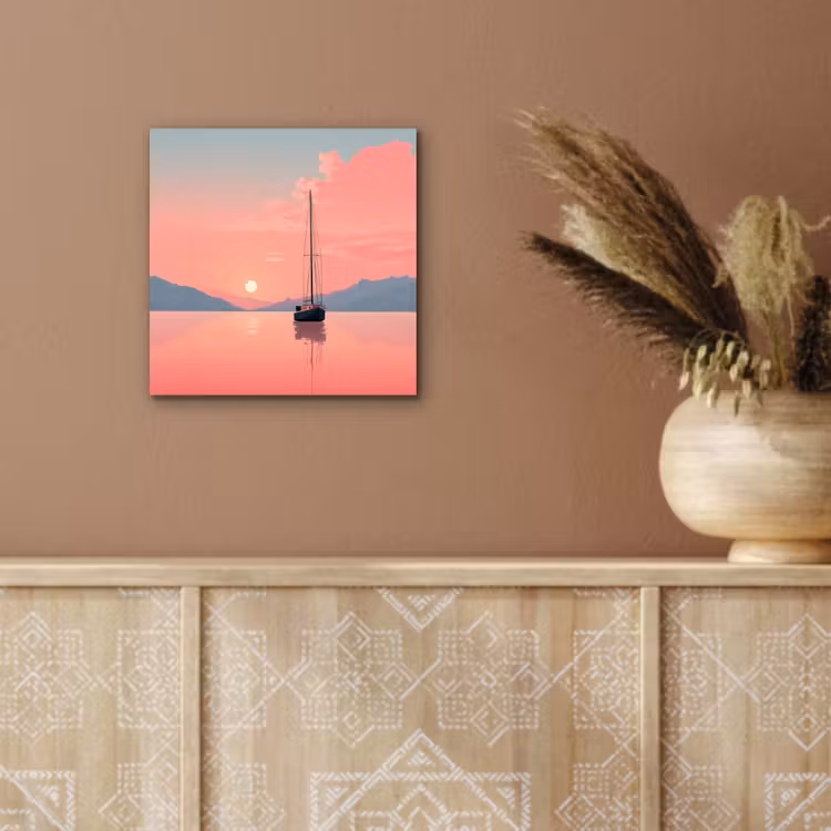 Zeilboot - Roze zee - Zonsondergang - Bergen aluminium wit klein -sfeer4