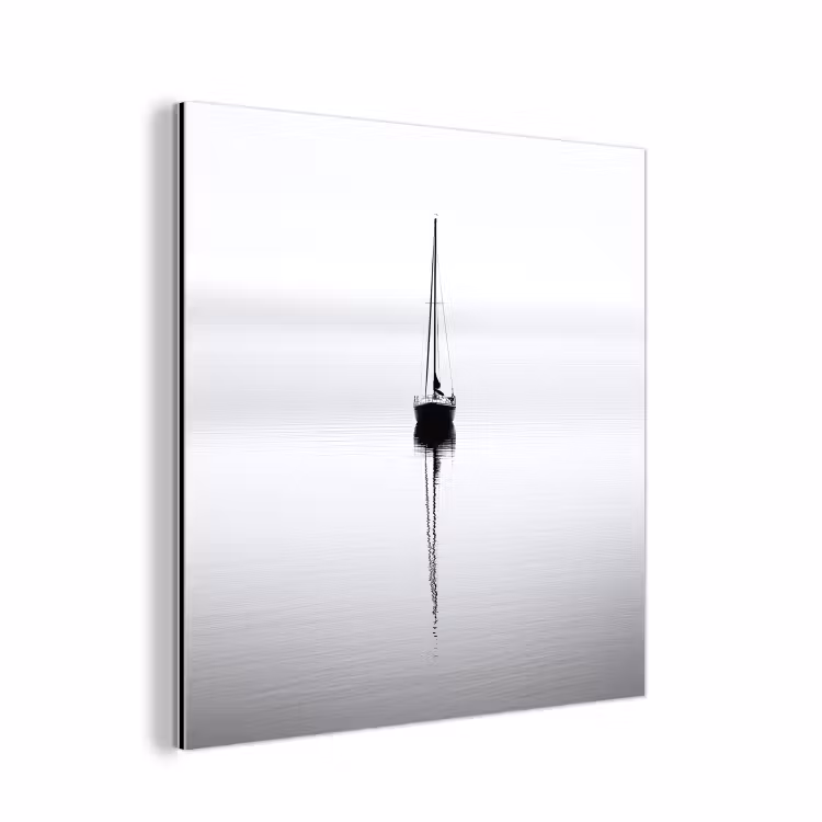 Zeilboot - Zwart - Water - Silhouet aluminium wit klein -3d