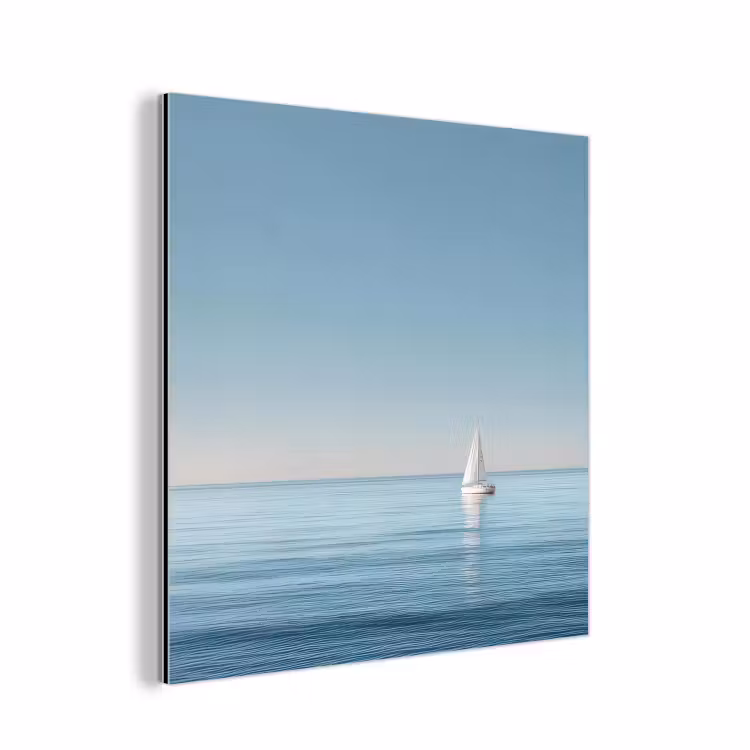 Zeilbootje - Kalme zee - Helderblauwe hemel aluminium wit klein -3d