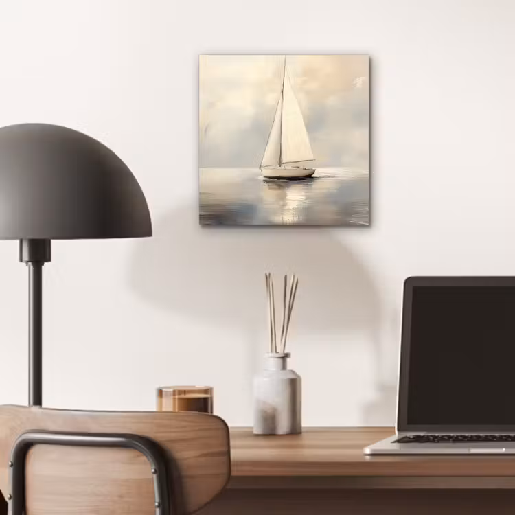 Zeilschip - Zee - Bewolkt aluminium wit klein -sfeer5